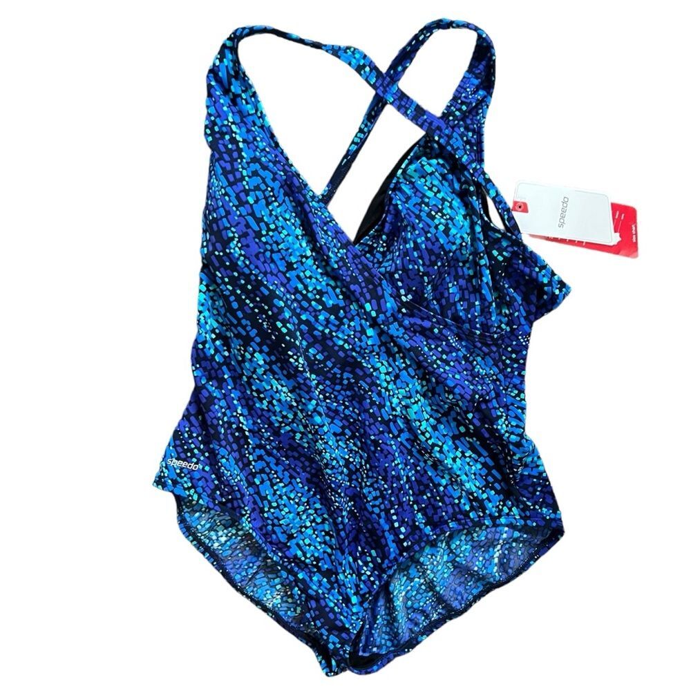 NWT Speedo Ultraback One Piece Swimsuit Blue Purple Patterned Women's size 18